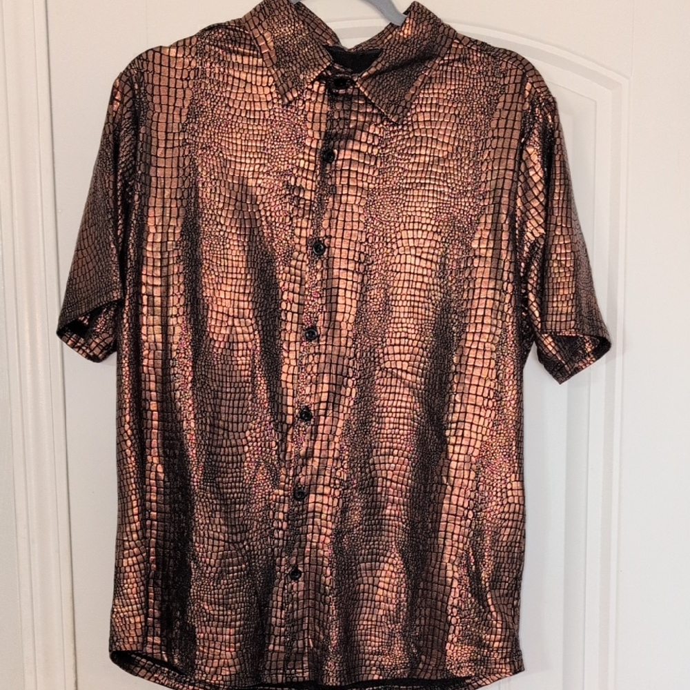 Unk Men's Black and Brown Crocodile Pattern Shirt